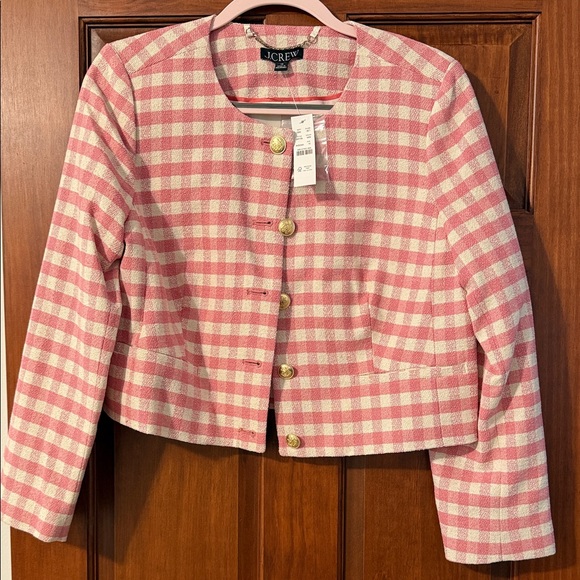 J. Crew Jackets & Blazers - J. Crew Pink and Cream Plaid Blazer with Gold Buttons